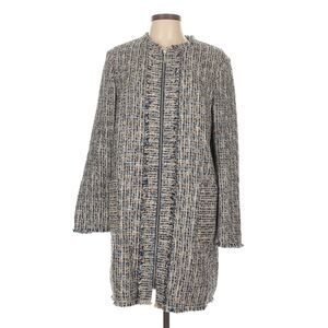 J. McLaughlin Tweed Coat Jacket Women's L Blue Tan Zip Up Preppy Old Money